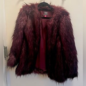 Vince Camuto Wine/Black Faux Fur Jacket